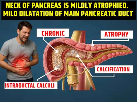 pancreas ke neck  me mildly atrophied 